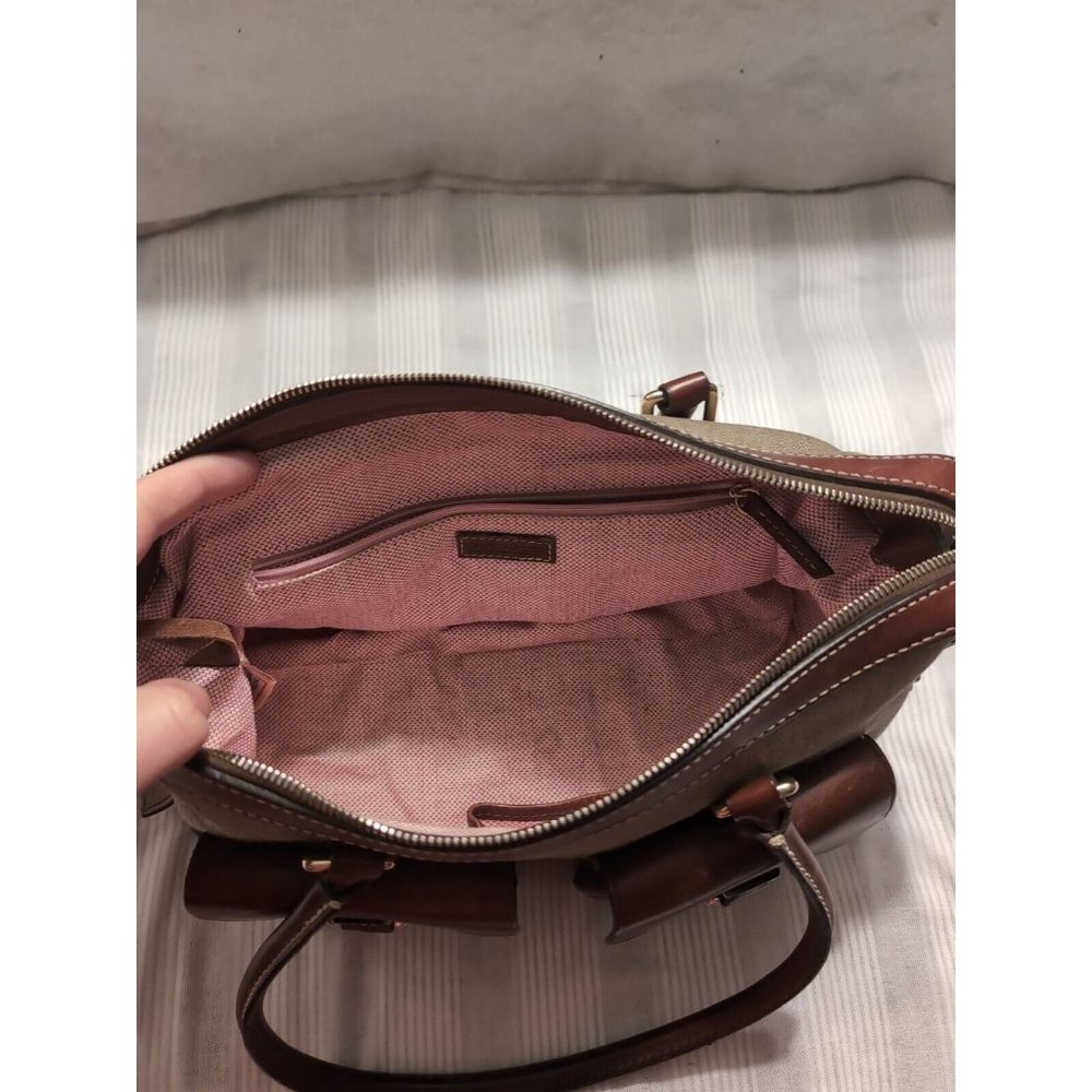 Dooney & Bourke Signature Beige Brown Double Lock Pocket Medium Satchel Bag - Picture 8 of 13